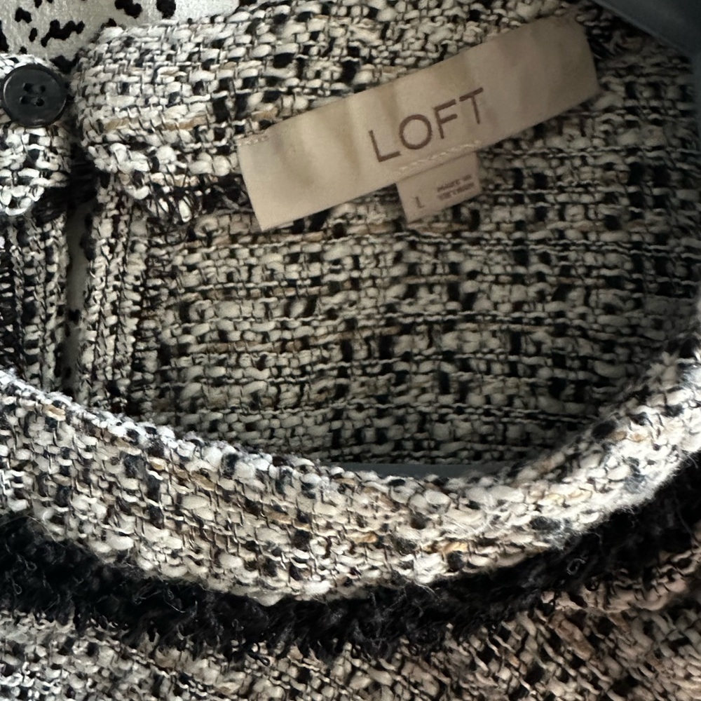 LOFT Black and Cream Bouclé Knit Top